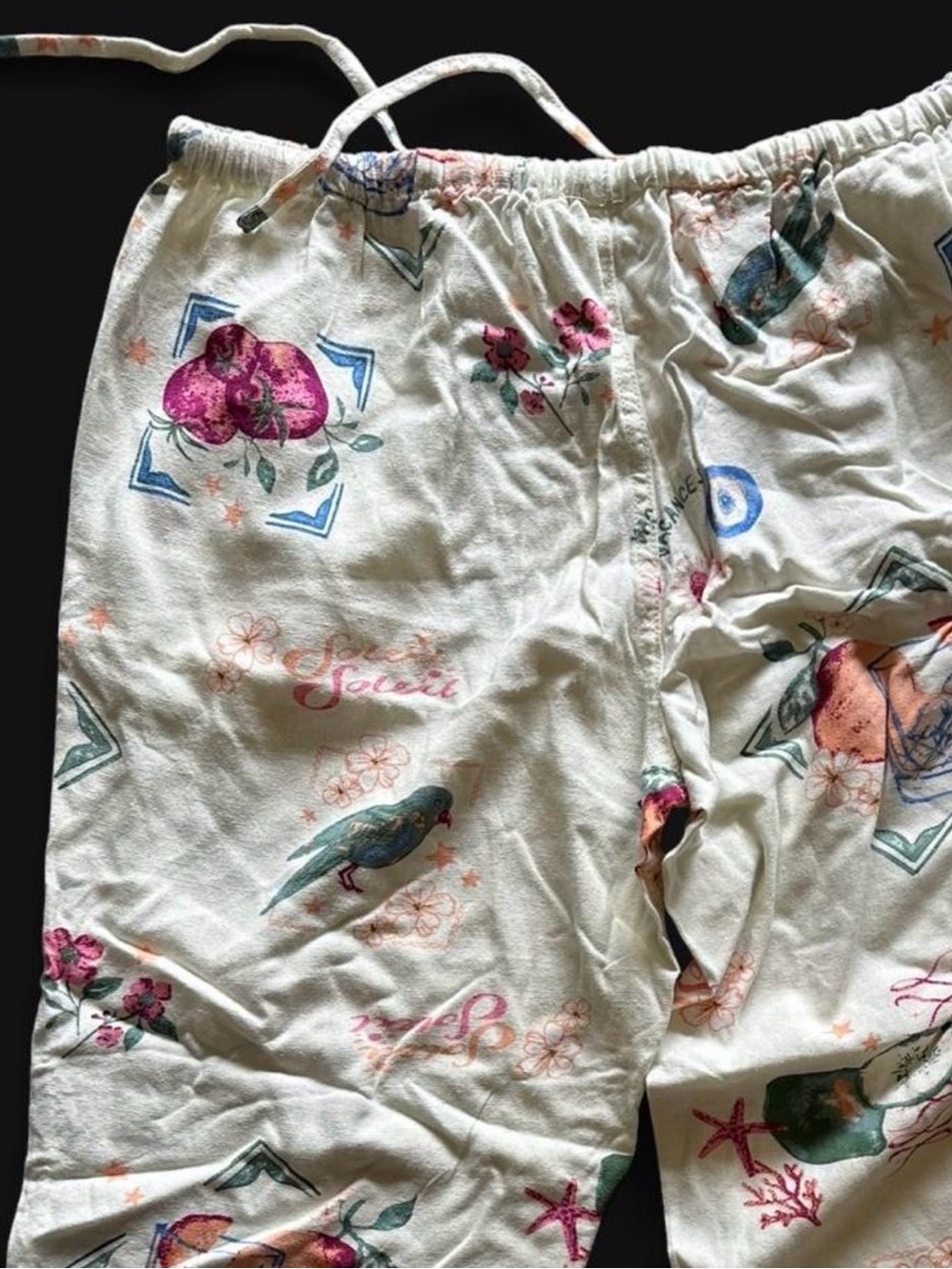 Cream Printed Casual Lounge Pants with drawstring Waist - Picture 4 of 7